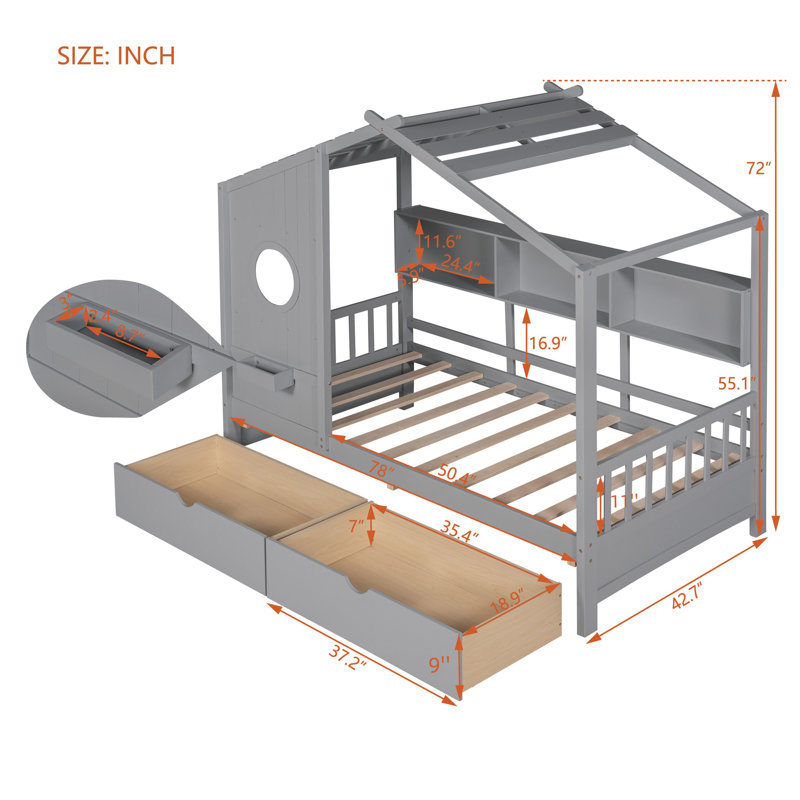 House Bed, Gray, Twin