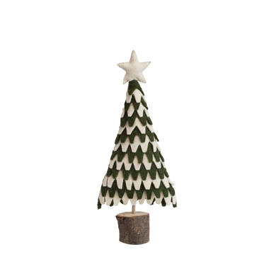 Handmade Wool Felt Tree with Sequins, Pom Poms and Wood Base The Holiday Aisle