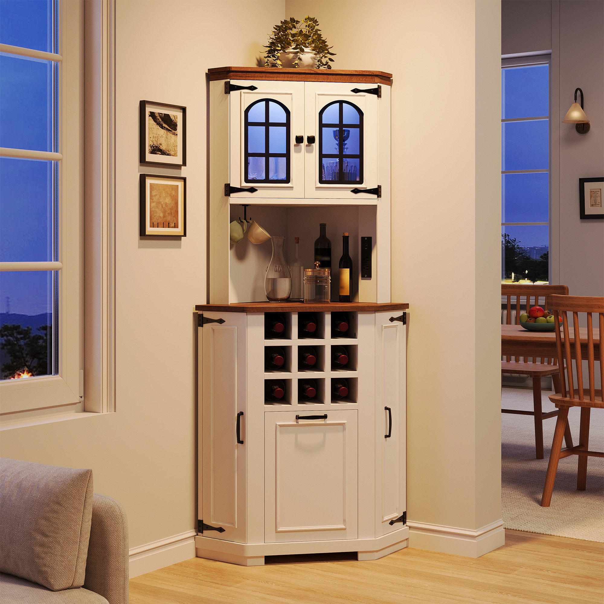 Wrought Studio™ Farmhouse Style Tall Corner Wine Bar Cabinet