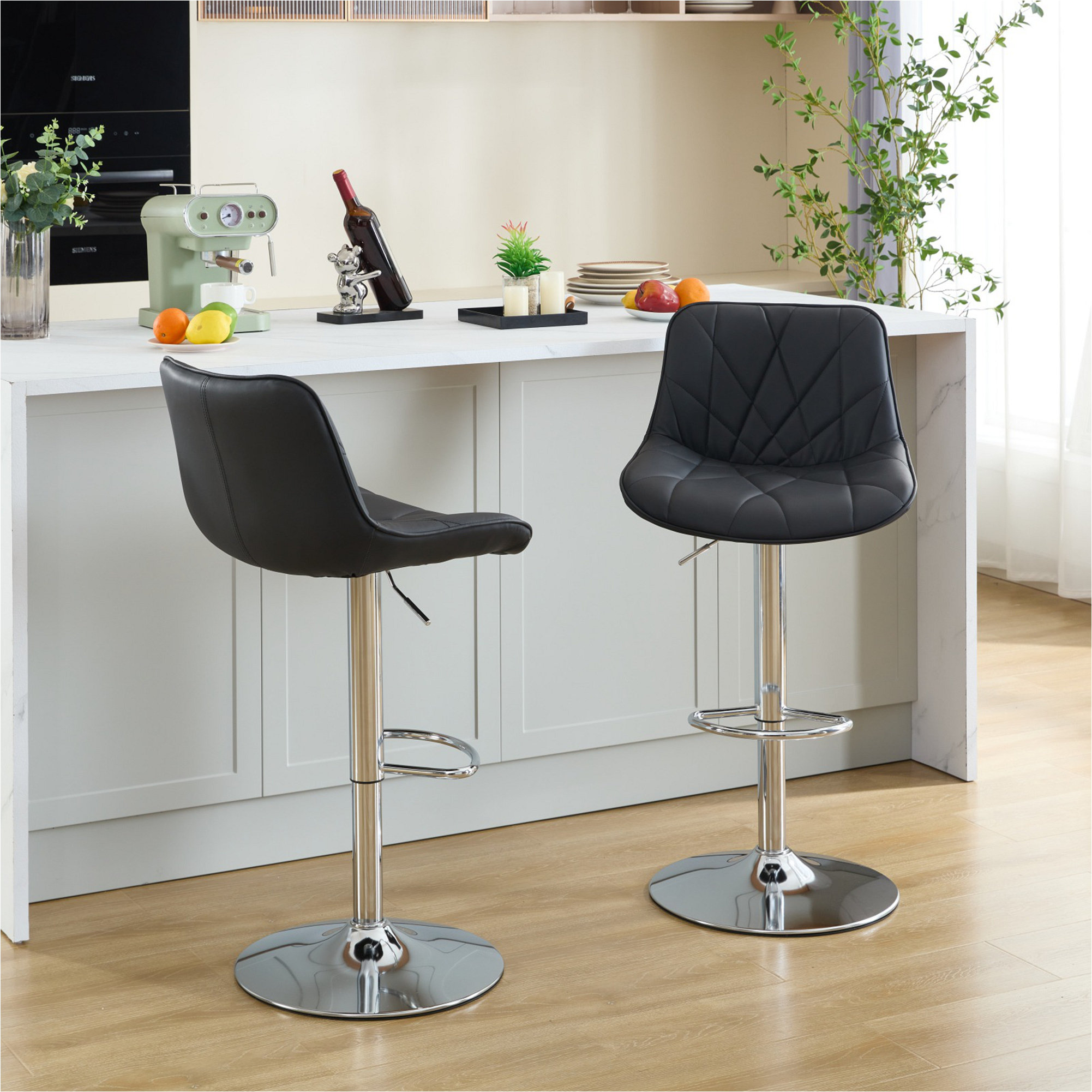 Gray Kitchen Stools Swivel Bar Stools Set Of 2, Counter Height