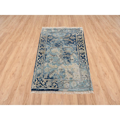 Tapis oriental bleu marine en laine et en soie noué à la main 2 pi x 3 pi 1 po D59F418F0D294E6D8AD64C35AAEF6F79