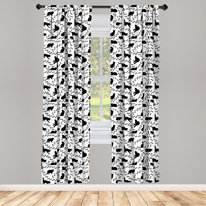Cat Semi-Sheer Rod Pocket Curtain Panels, 28" x 95"