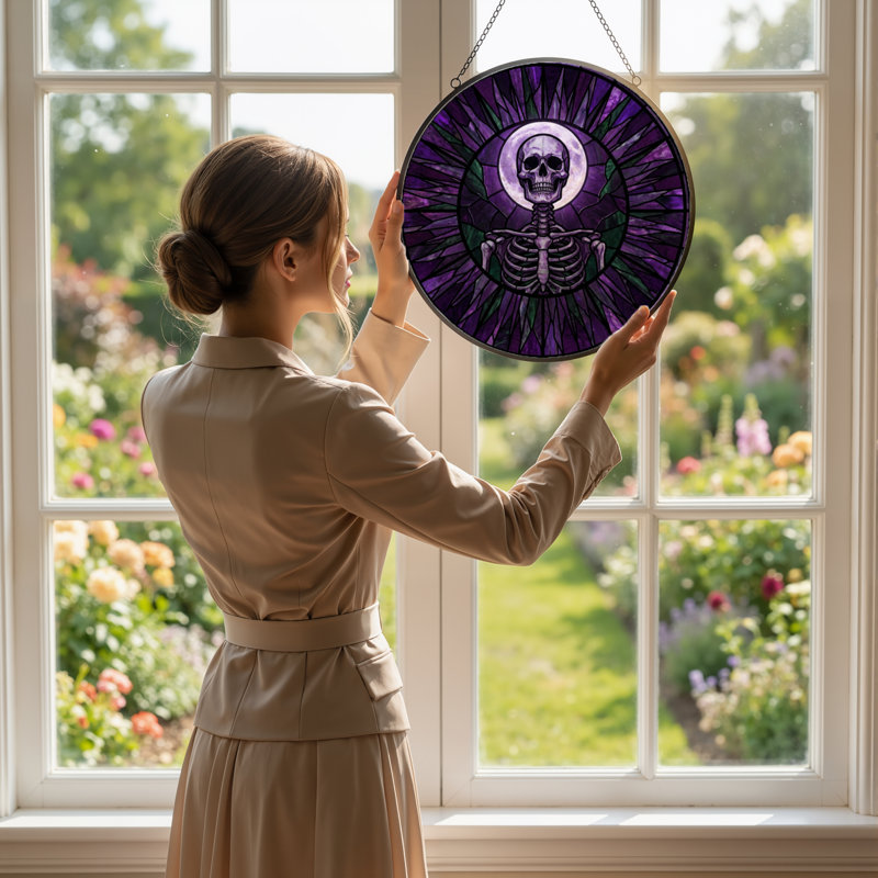 Panneau de vitrail 12 "H Skull Moon