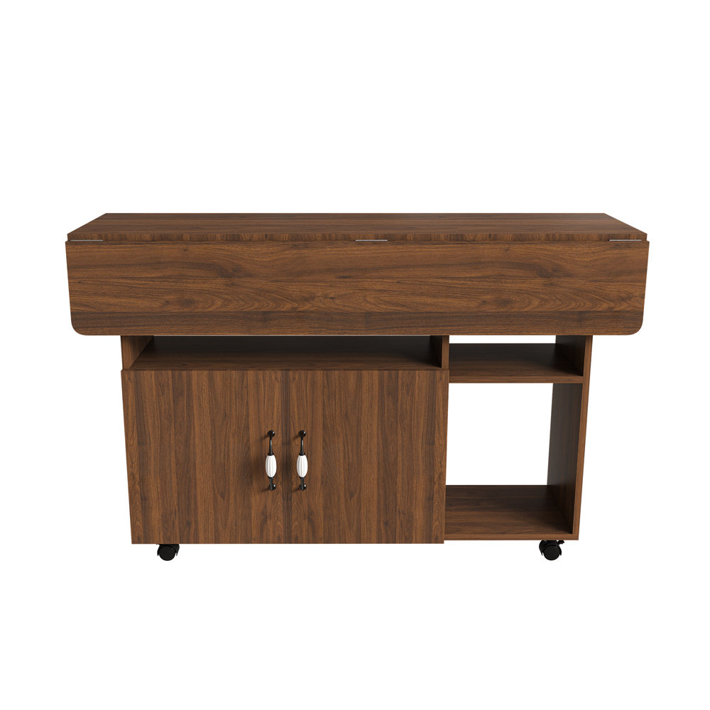 Corrigan Studio® Folding Dining Table with Storage Shelves and Wheels ...