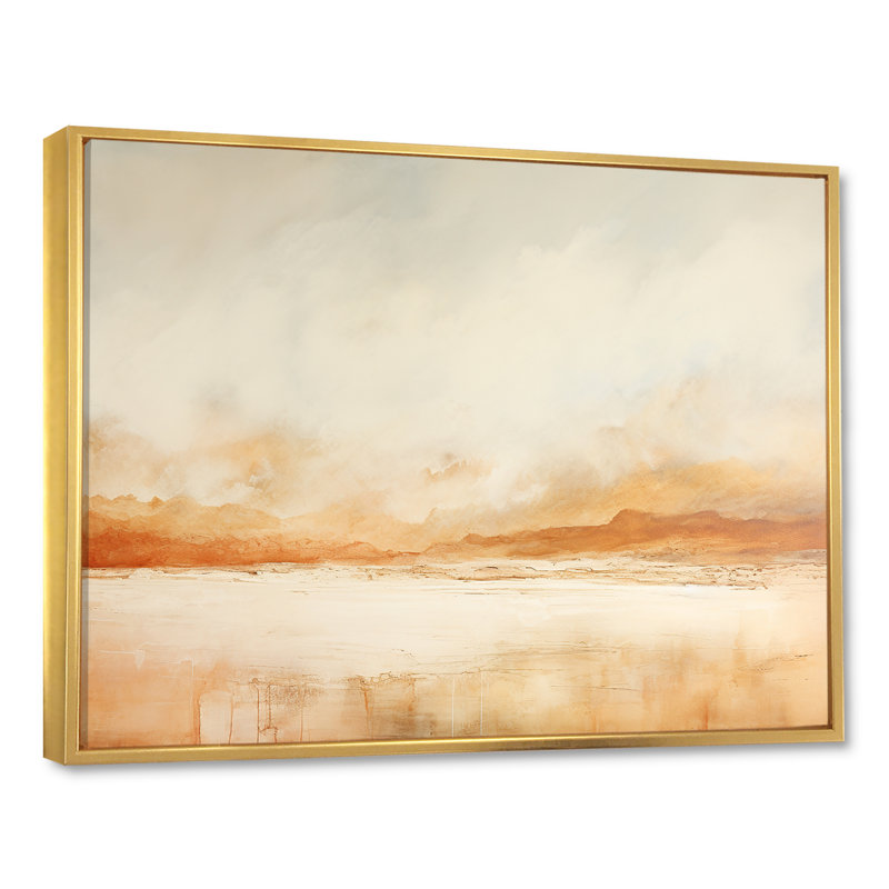 Minimalisme beige Mountain Horizon I - salon d'art mural montagnes, Cadre flottant doré, H 34 po x l 44 po