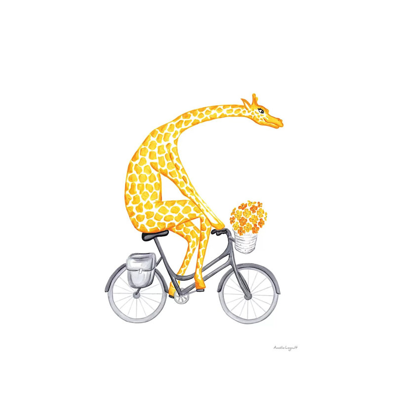 Giraffe On Bike by Amélie Legault - Wrapped Canvas Gallery-Wrapped Canvas Giclée, 101.6 cm H x 66.04 cm W x 3.175 cm D