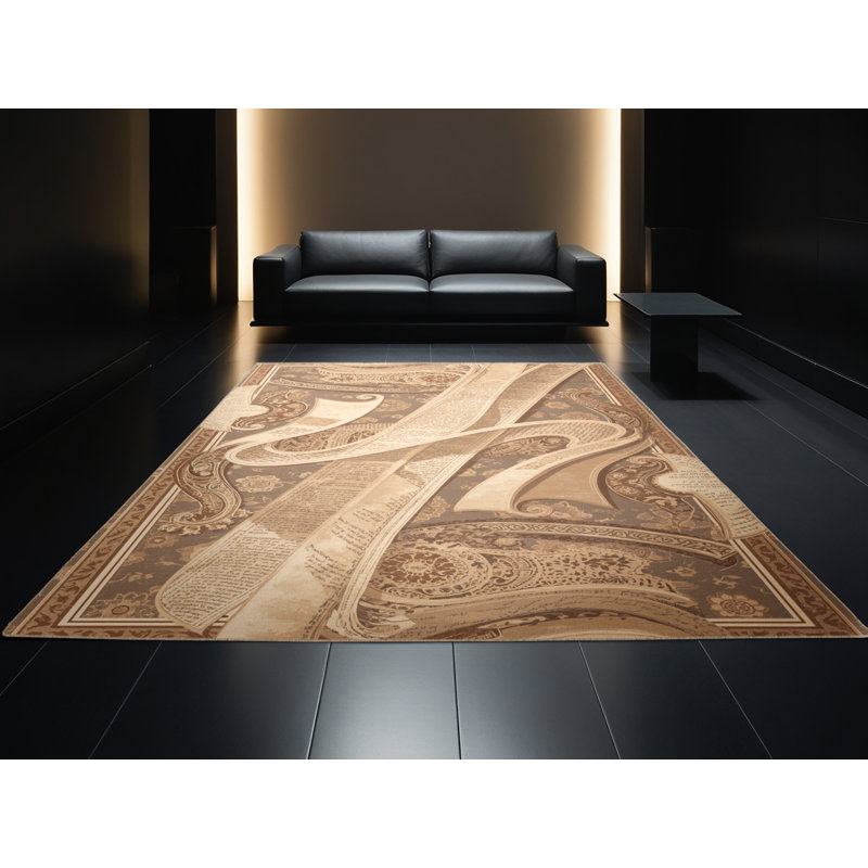 Machine Washable Oscor Book Pages Turning Classic Oriental Rug in Brown – Beige Binding, 2x4