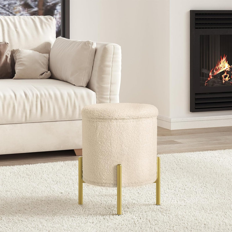 Belmoor 35cm Wide Round Solid Colour Ottoman with Storage, Beige