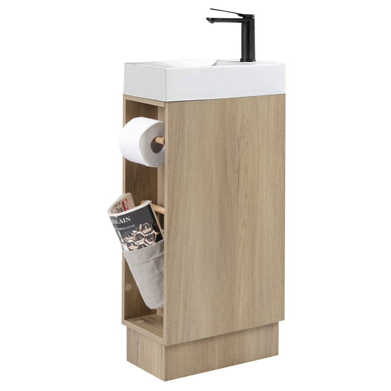 Ensemble de meuble-lavabo pour petite salle de bain, Bois de frêne naturel