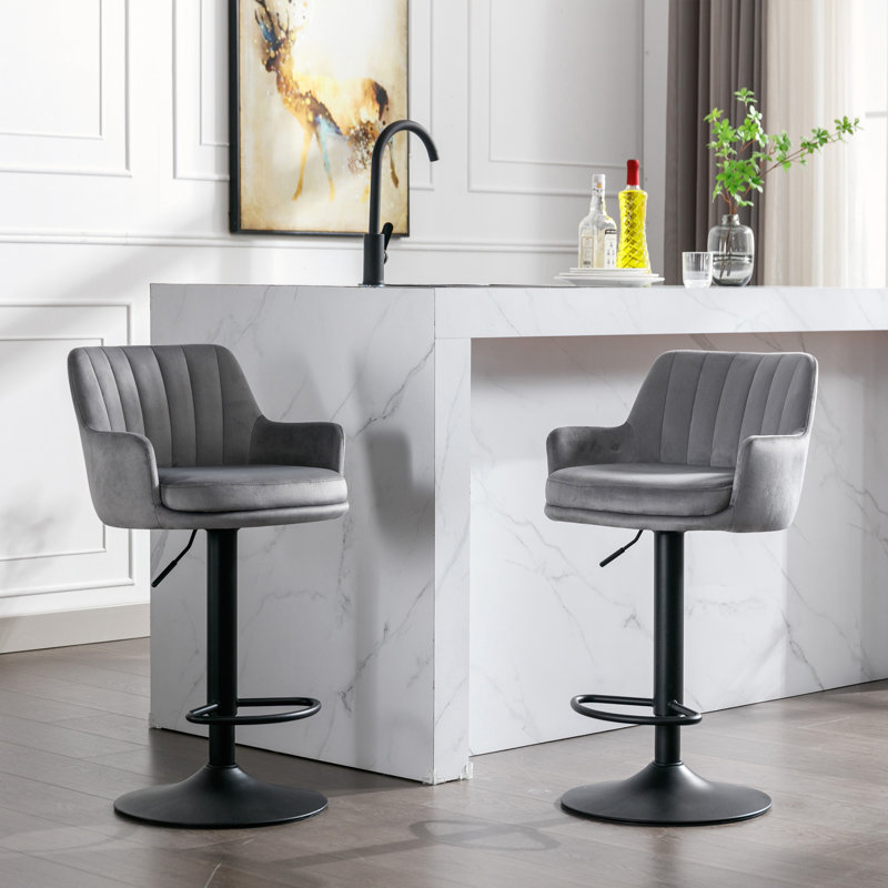 Isom Swivel Adjustable Height Bar Stools Set of 2, Gray