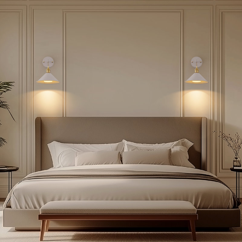Modern Wall Sconces 2-Pack Battery Operated Tradictional Armed Sconce, White, White