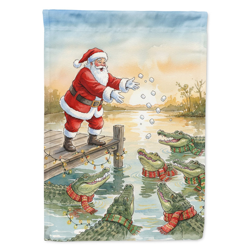 Cajun père Noël nourrissant le drapeau du jardin de Noël des Gators, Taille du jardin, Cajun Santa Feeding the Gators
