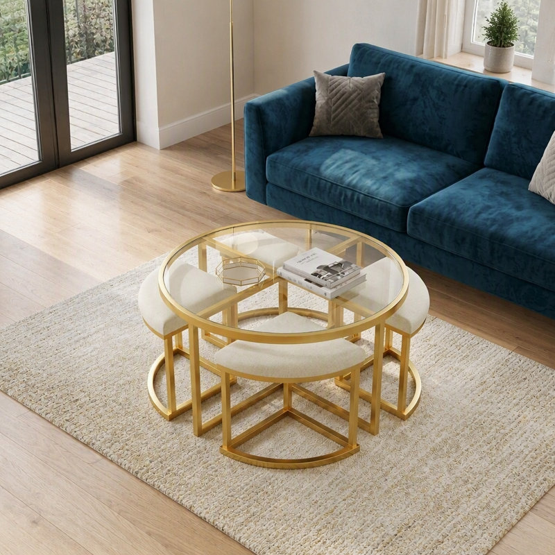 Tempered Glass Top Coffee Table, Transparent / Doré
