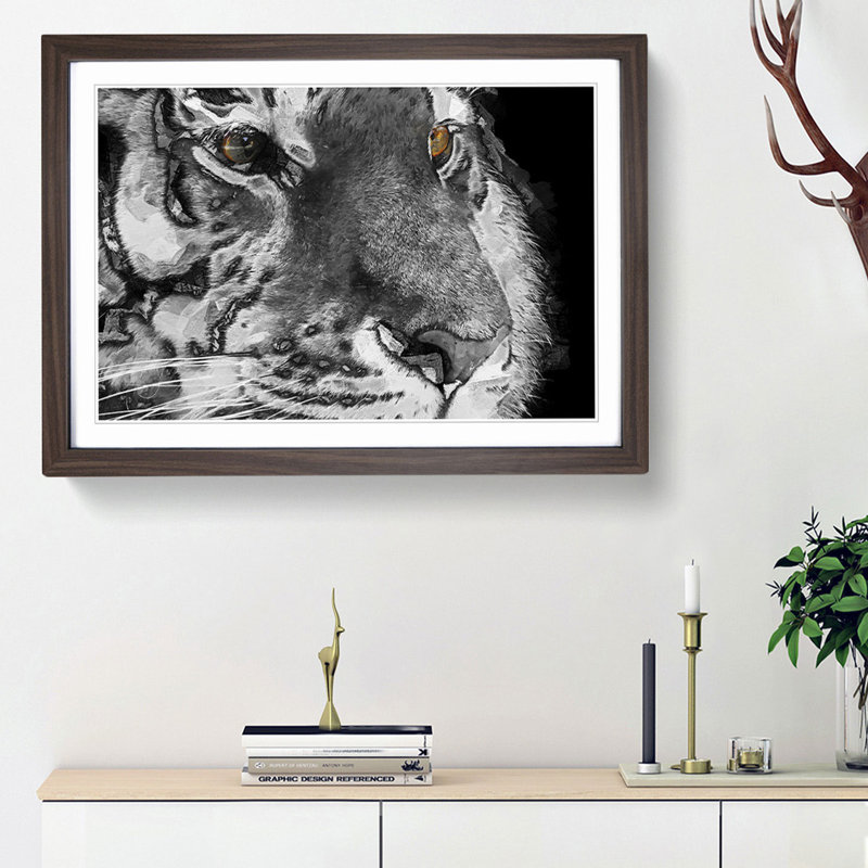 Eyes of the Tiger in Abstract - Picture Frame Graphic Art Print, 48cm H x 65cm W x 2cm D, Walnut Framed