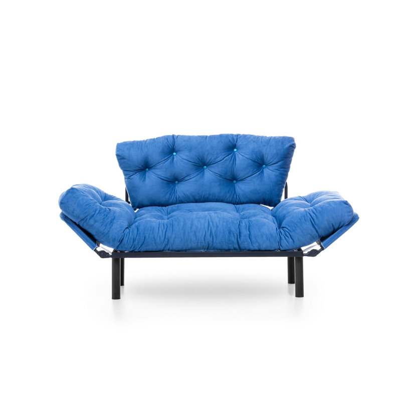 Canapé-lit à accoudoirs évasés 74,8 po Costelli, Polyester bleu