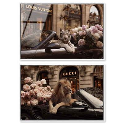 Ensemble de photographies de mode « Animaux des magasins dorés » par Art Remedy, imprimé sur acrylique, prêt à accrocher, 54 x 36