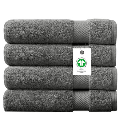 GOTS & OEKO-TEX Certified Organic Cotton Bath Towel Set of 4 – 650 GSM, Long-Staple, Plush, Quick-Drying & Absorbent, 30" x 58"