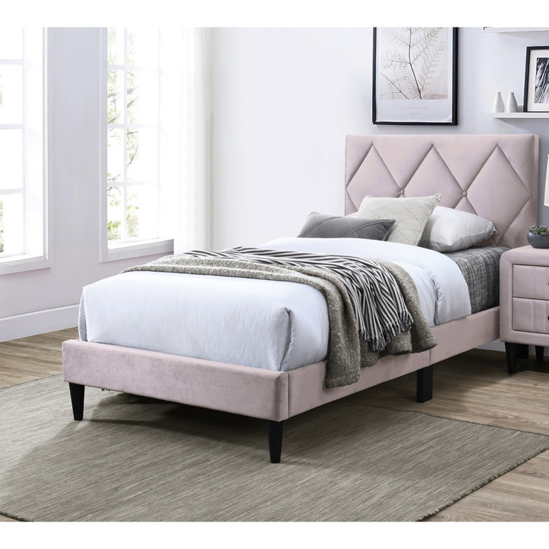 Lit plateforme moderne, Lit simple, Rose clair