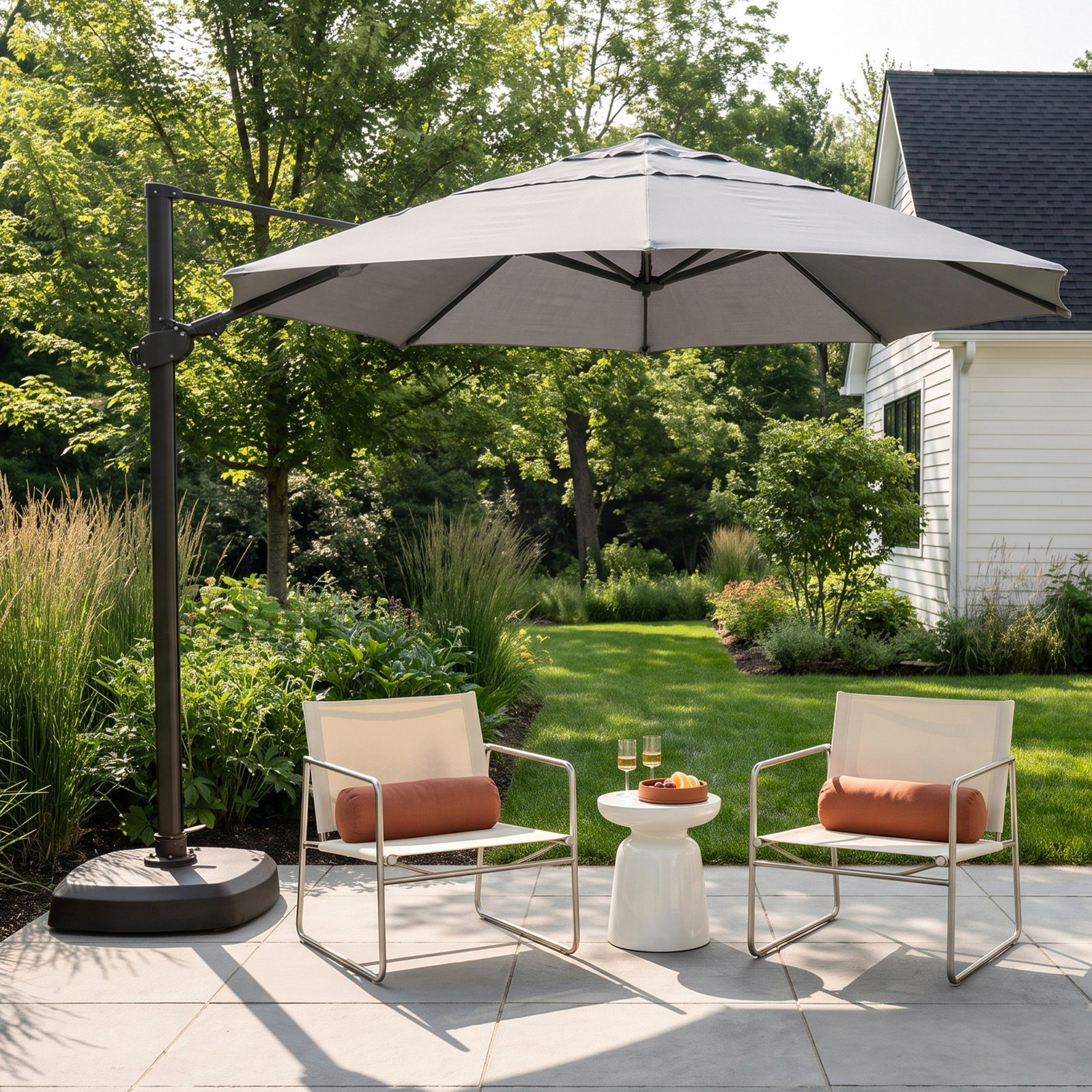 11.5' Sunbrella® Cantilever Umbrella, Sunbrella/Granite, Black