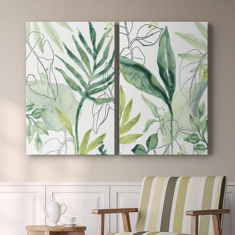 Toile tendue avec châssis Tropical Palm Chorus III - prêt à accrocher, H 12 po x l 16 po