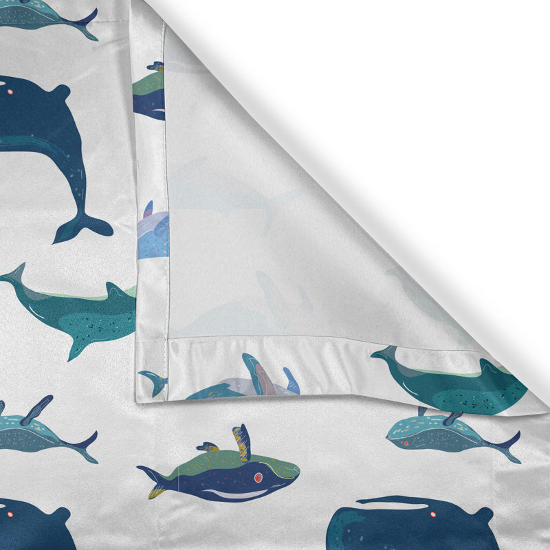 Rustic curtain, swimming sea creatures, teal dark blue and white