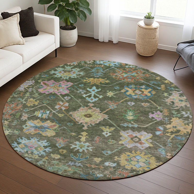Machine Washable Indoor/Outdoor Leavittsburg ACN2234 Global Rug, Round 8'
