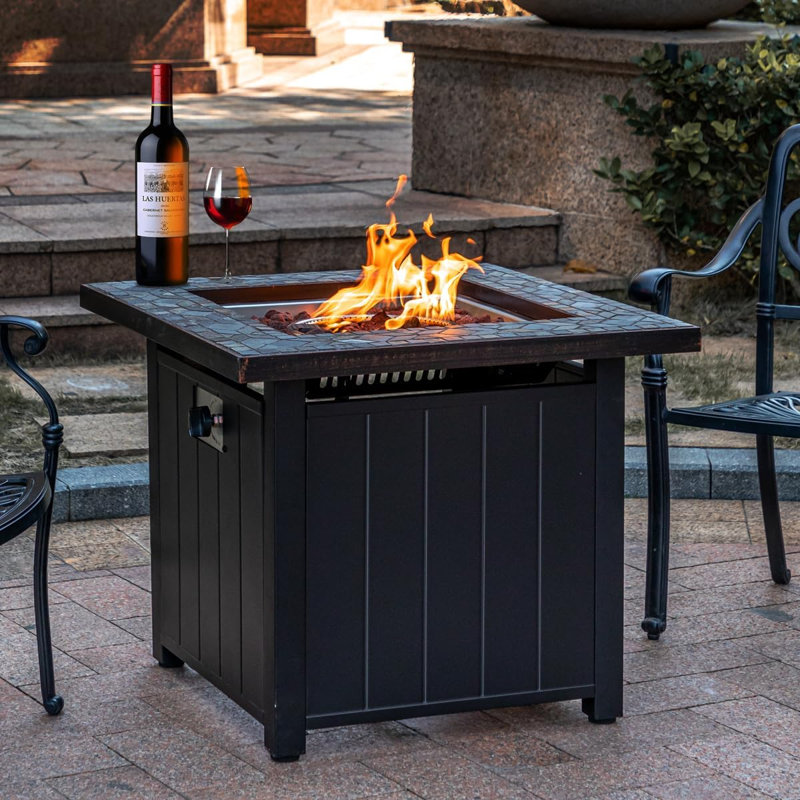 Table de foyer d'extérieur au propane en acier avec couvercle H 25,2 po x l 30 po Jaritza