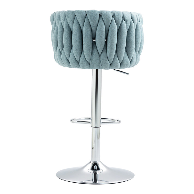 Chaises de bar réglables à hauteur de comptoir de 2 - pivotant à 360 °, tissu bleu avec dossier tissé et repose-pieds pour les tabourets de cuisine, de pub et de café sur îlot de cuisine, café, pub