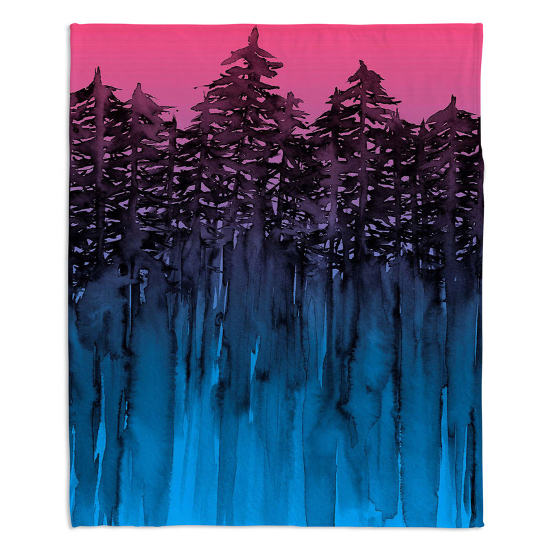 Couverture sherpa bleu rose rose tree trees, l 68 po x L 80 po
