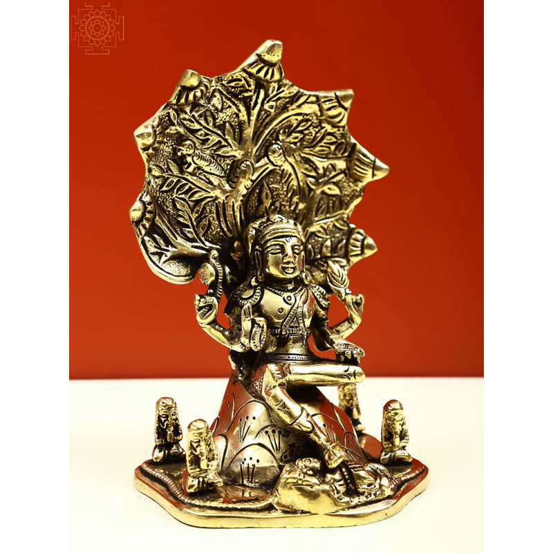 Petite statue en laiton de 6 "Dakshinamurthy Shiva - Idole de gourou indou fabriqué à la main pour un autel spirituel et un décor de méditation