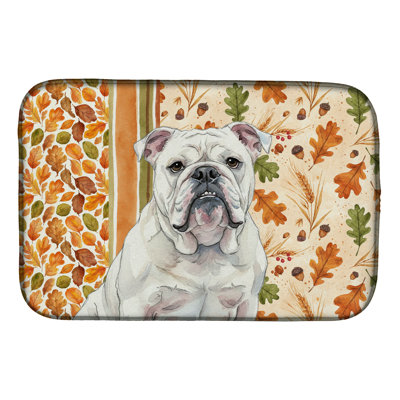 White English Bulldog Heirloom Fall Dish Drying Mat