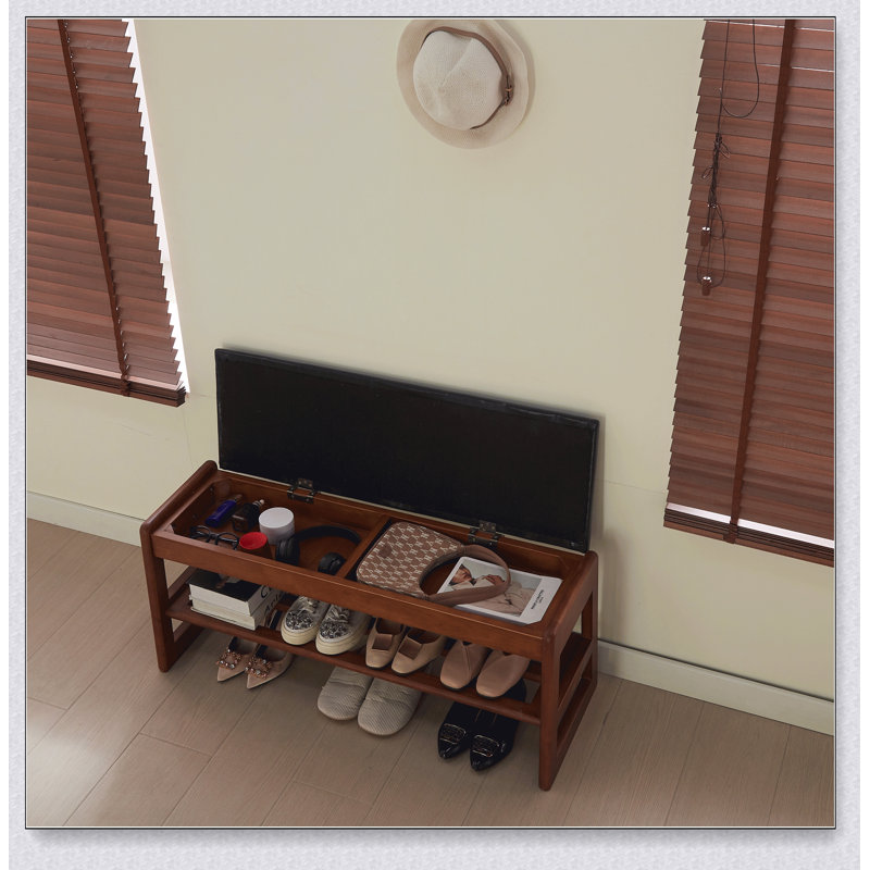 Tabouret à chaussures en bois de 40 pouces avec coussins en polyuréthane, étagère à 2 couches, boîtes de rangement et conception durable pour divers espaces domestiques