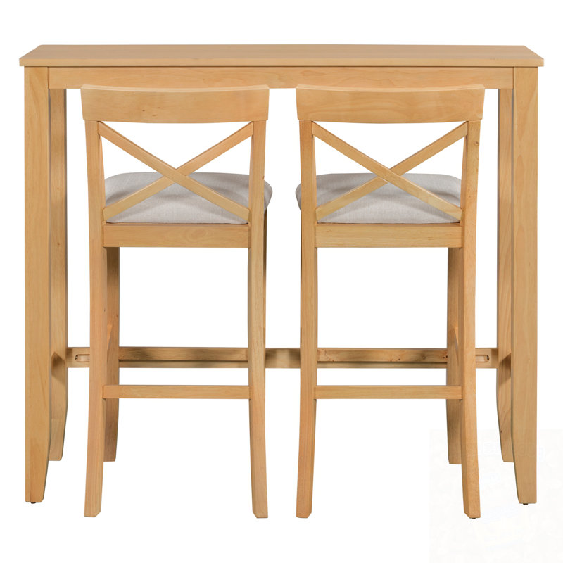 Ensemble de salle à manger rectangulaire en bois avec 2 chaises, Naturel, Naturel, Naturel