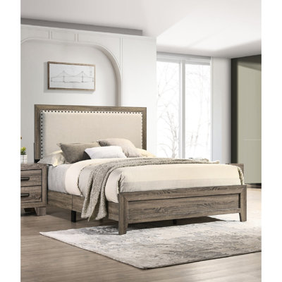 GorgeousGorgeous Bed With Upholstered Headboard And Stable Wood Longlasting Support Upholstered Headboard And Stable Wood Longlasting Support