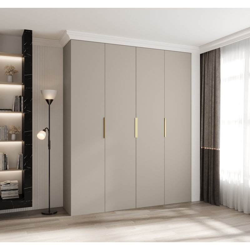 Wardrobe Moko 4, 245,5cm H x 200cm W x 40cm D, White Matt/Black
