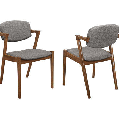 Noyer foncé et gris Mid-Century moderne paire de chaises de salle à manger 2 pièces