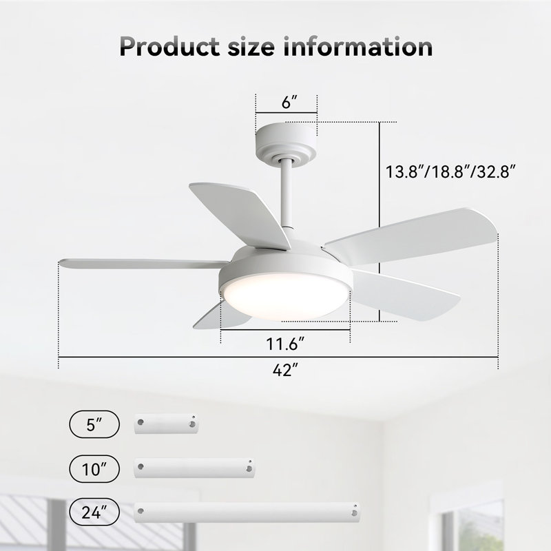 42 Inch Ceiling Fan With 22W LED Light And Remote Control MDF Blades Reversible DC Motor, White