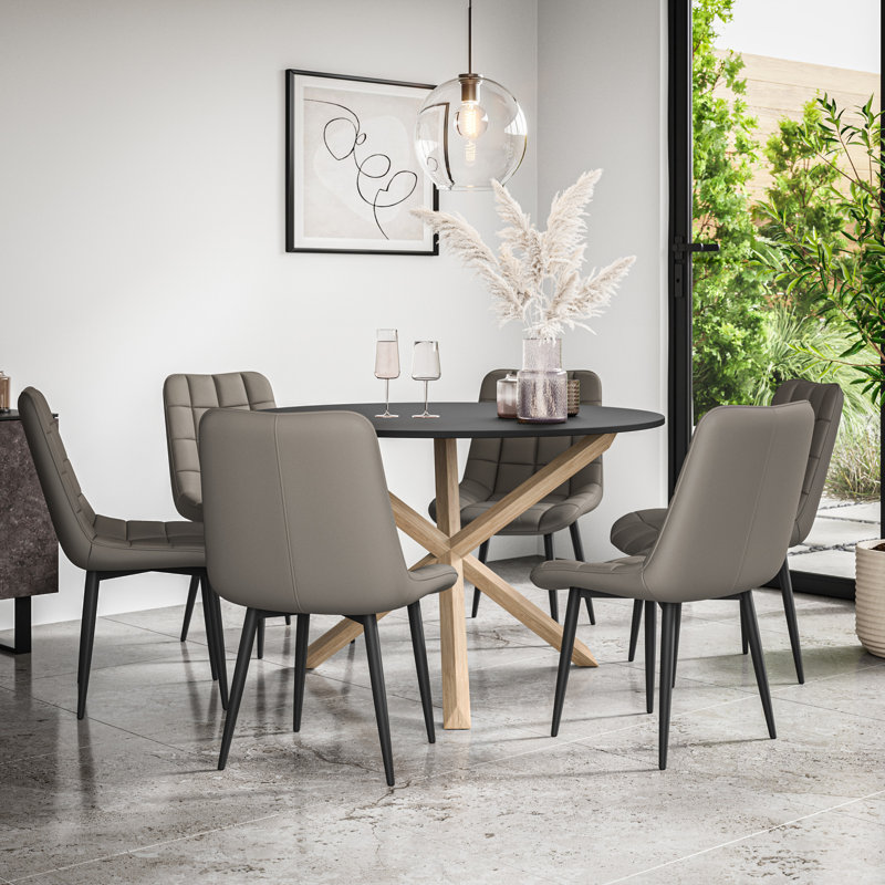 Darcus 6 - Person Dining Set, Black/Oak/Grey