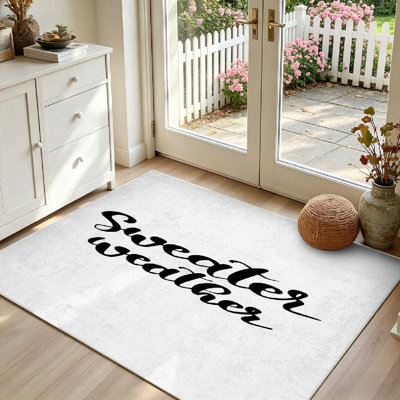 Tapis intérieur noir lavable à la machine, motif pull de Noël