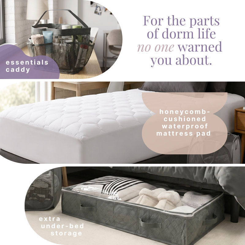 Back to College Kit, Twin xl Bed in a Bag With College Essentials & Cooling Pillows, Gray