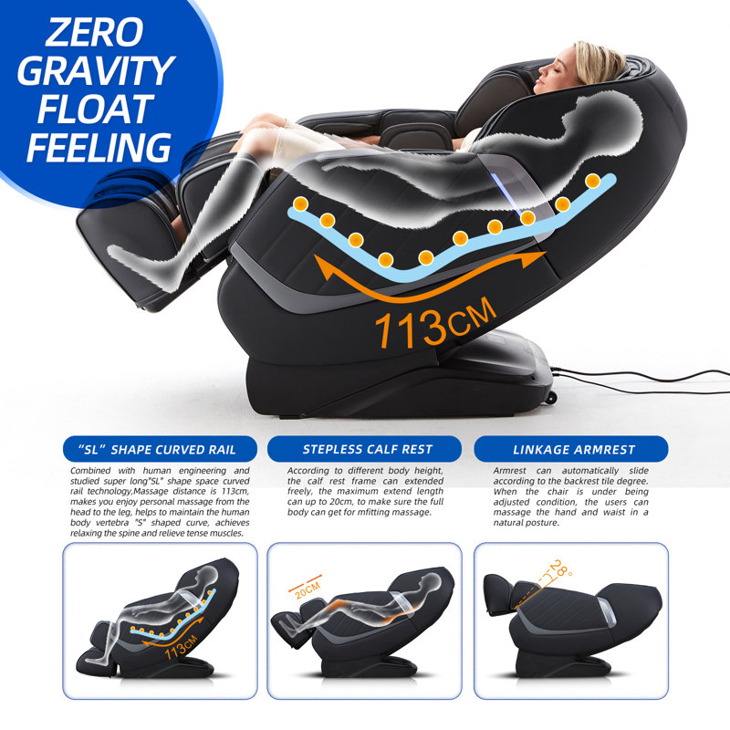 Fauteuil de massage en similicuir 4D corps entier SL-Track Zero Gravity Fauteuil de massage complet du corps Fauteuil inclinable Shiatsu, Zero Gravity, Yoga Stretching, Shiatsu, chaleur, roulement de pieds, connectivité Bluetooth