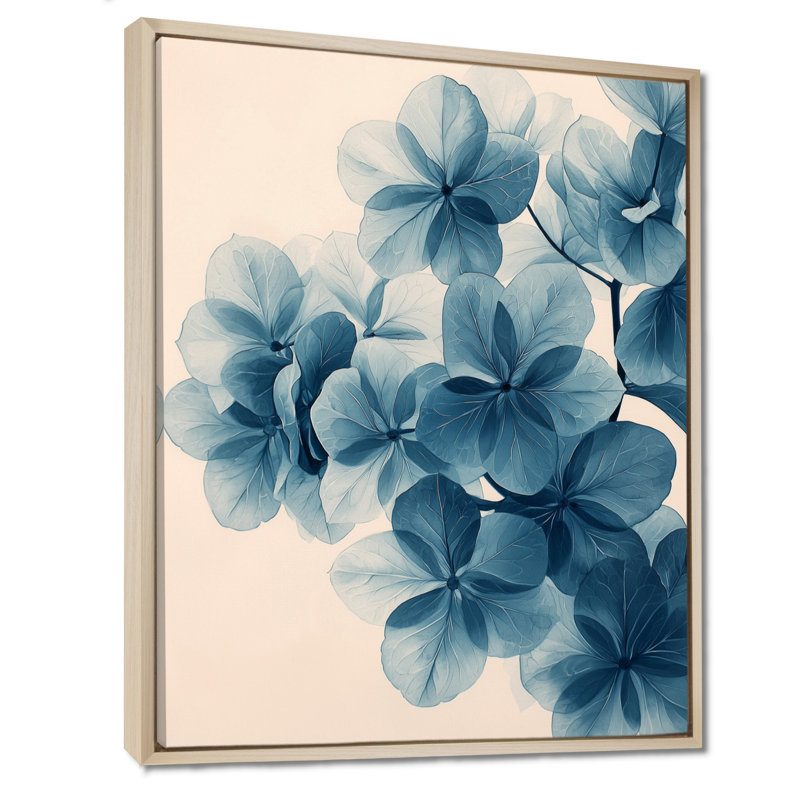 Monogramme d'hortensia en grappe, impression sur toile, Impression encadrée flottante, Crème, crème, H 20 po x l 12 po