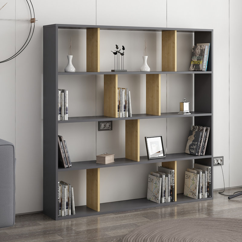 Isaias 145cm H Standard Bookcase, Anthracite/Oak