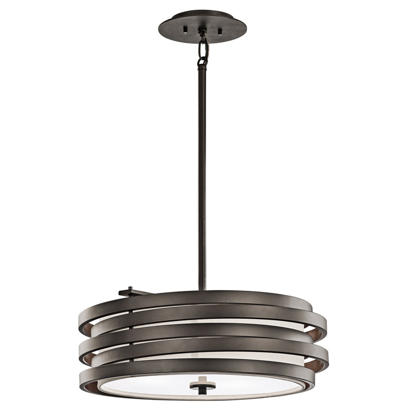 3 - Light Dimmable Drum Chandelier, Olde Bronze