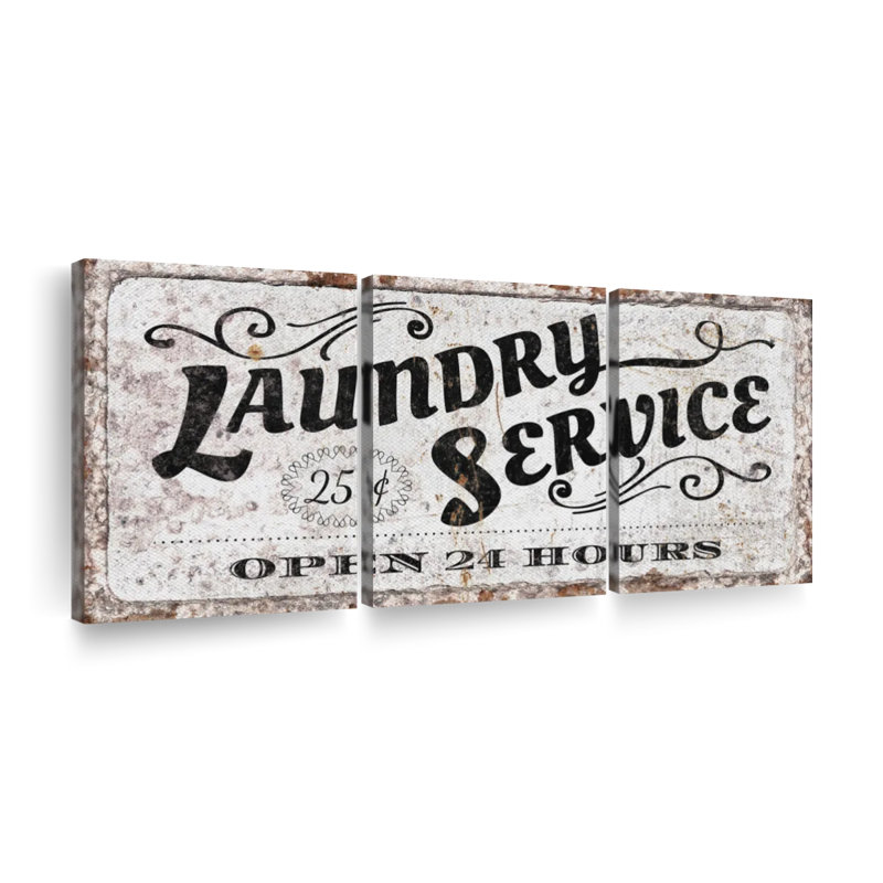 " Laundry Service Sign Multi Piece Canvas Print " 3 - Pieces, 39" H x 80" W