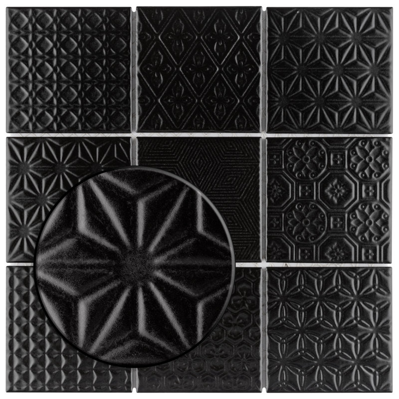 Spirit Black 11-5/8" x 11-5/8" Porcelain Mosaic Floor and Wall Tile