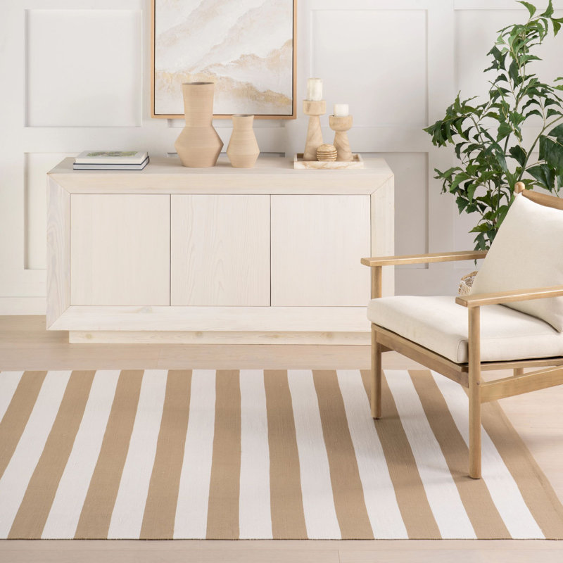 Banks Stripe Khaki Handwoven Indoor/Outdoor Rug, Rectangle 2' x 3'