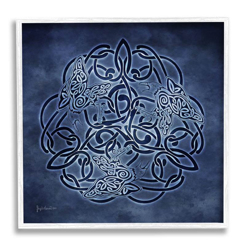 " Blue Celtic Raven Pattern ", 17" H x 17" W x 1.5" D, Coastal White Framed Giclee
