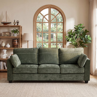 Landassy Home 89" Chenille Upholstered 3-Seater Sofa with 2 Pillows, Green