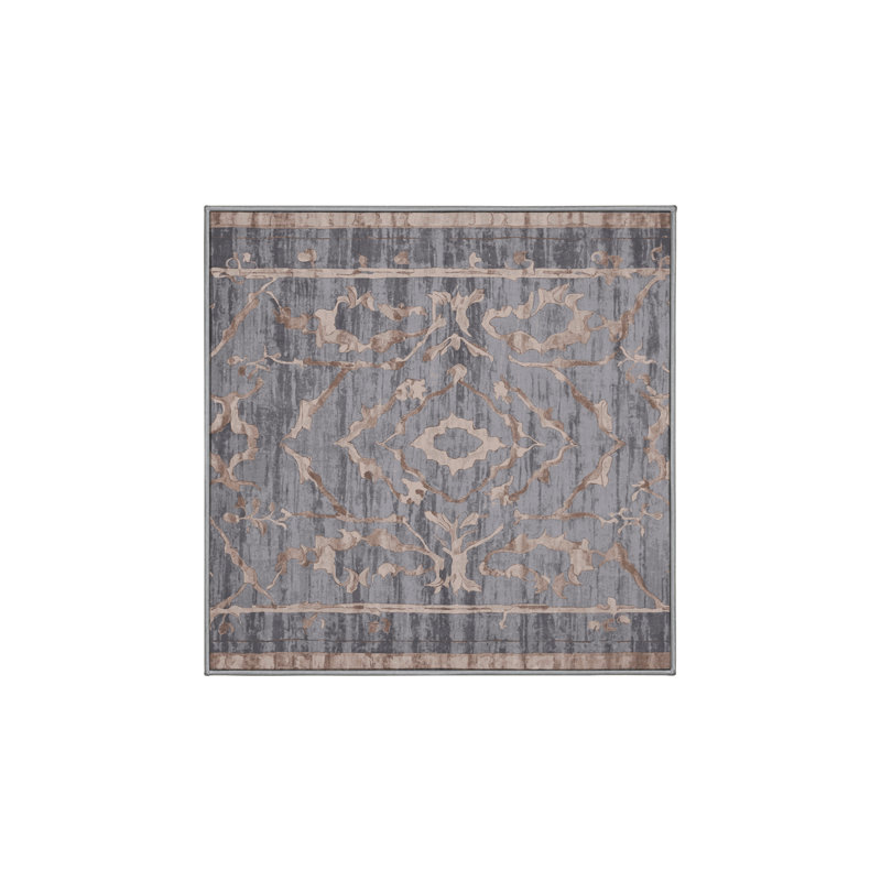 Machine Washable Gray Area Rug, Square 3'
